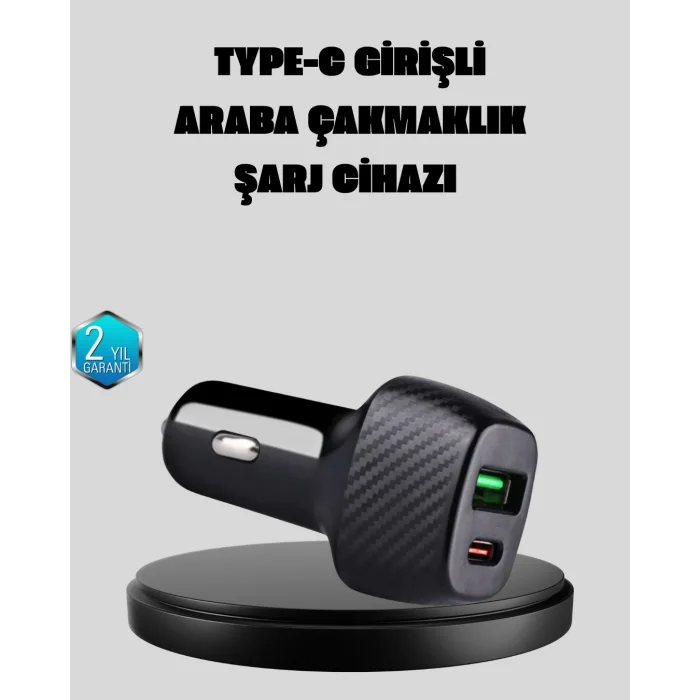 PD Destekli 38W Araç Şarj Başlığı Type-C + USB Çift Çıkış Hızlı Şarj