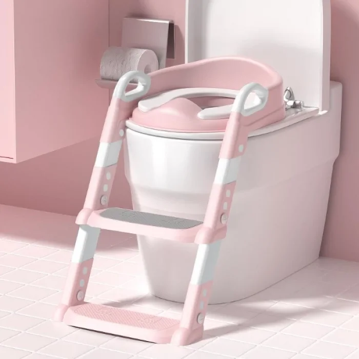 Pembe Merdivenli Çocuk Klozet Tuvalet Eğitimi Aparatı