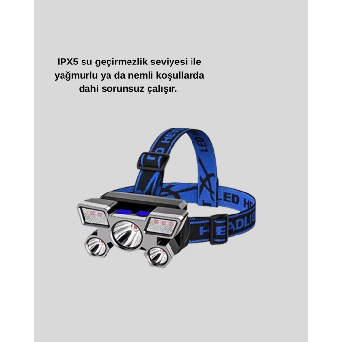 Profesyonel Şarjlı LED Far – IPX5 Suya Dayanıklı, 4 Işık Modu, Hareket Sensörlü