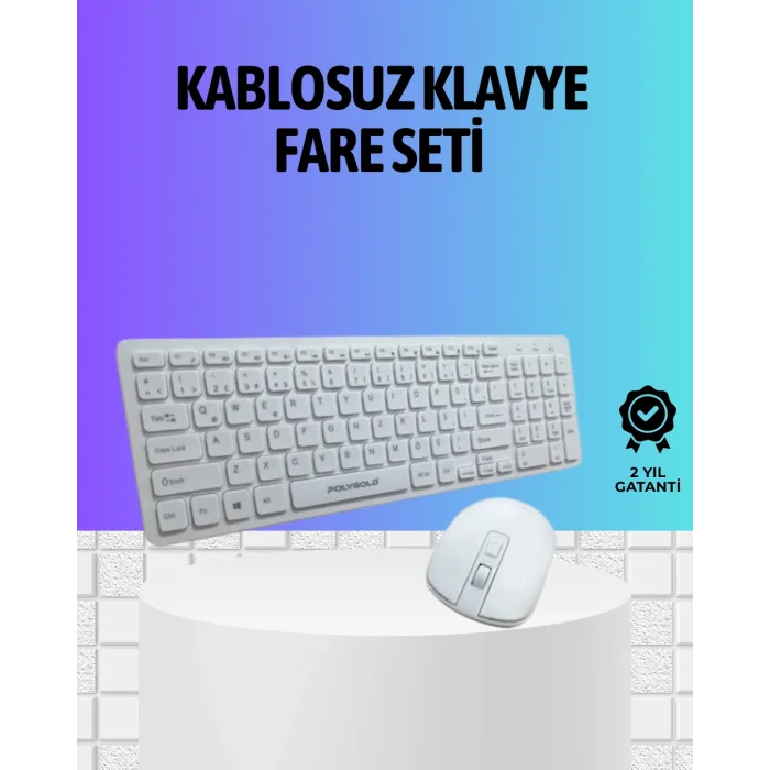 Q Klavye Beyaz Klavye Ve Mouse Seti Kablosuz USB Girişli