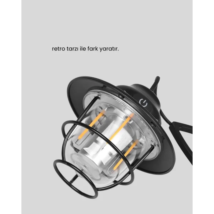 Retro Kamp Lambası Su Geçirmez Taşınabilir Gece Işığı Uzun Pil Ömürlü