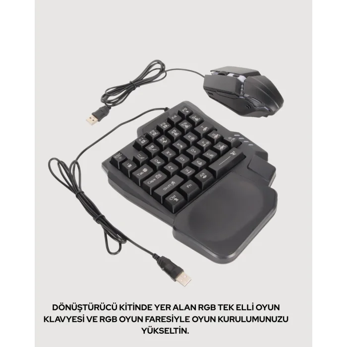 RGB Klavye + Mouse + Dönüştürücü Seti – Mobil Oyunlarda Üstün Kontrol