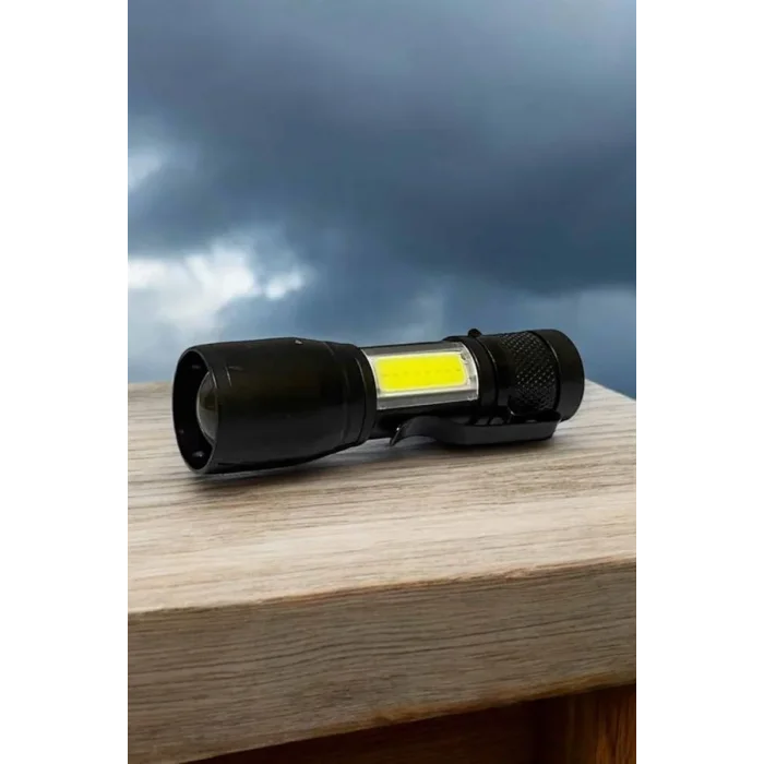 Şarjlı Metal Zoomlu El Feneri Işıldak Led Işık Taşınabilir El Lambası