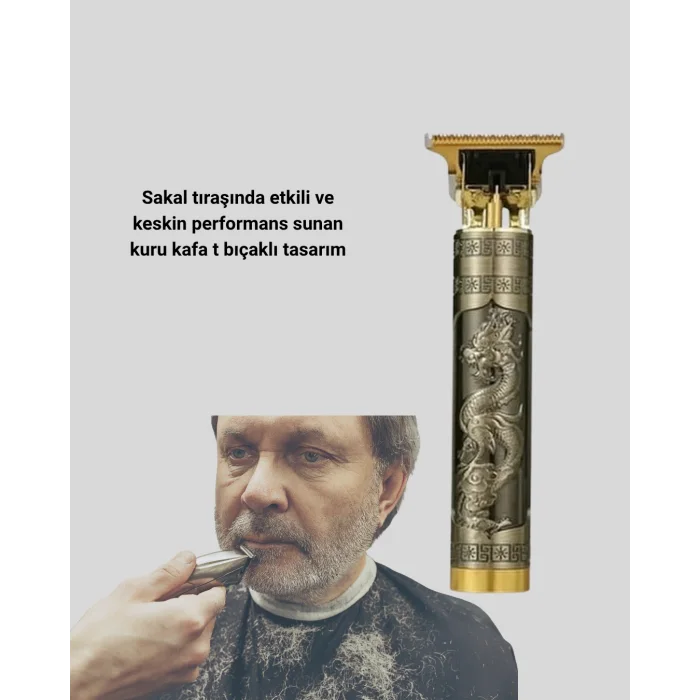 Şarjlı T Bıçaklı Saç ve Sakal Tıraş Makinesi – 3 Başlıklı, Güçlü Motorlu, 2 Saat Kullanım