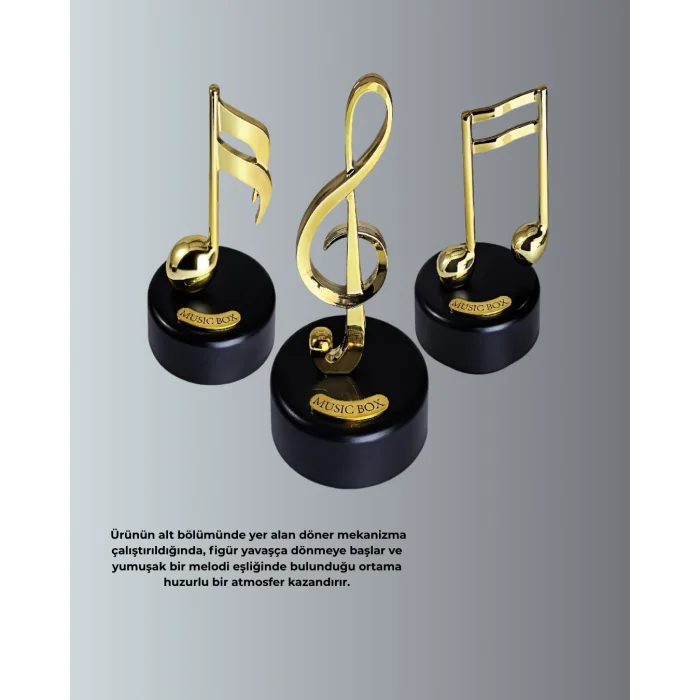 Sol Anahtarı Figürlü Dönen Müzik Kutusu Altın Renk Dekoratif
