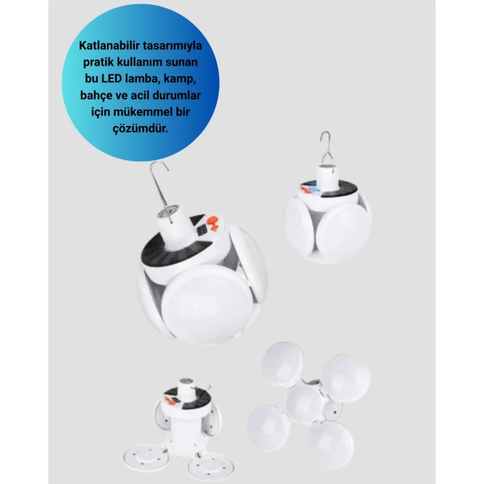 Solar Enerjili Katlanabilir Led Kamp ve Bahçe Lambası