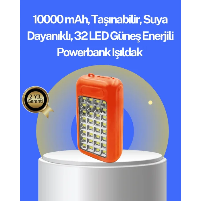 Suya Dayanıklı Güneş Paneli Destekli Powerbank ve Işıldak