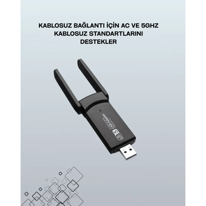 Tak-Çalıştır Özellikli Çift Bant WiFi Adaptör – 1200 Mbps