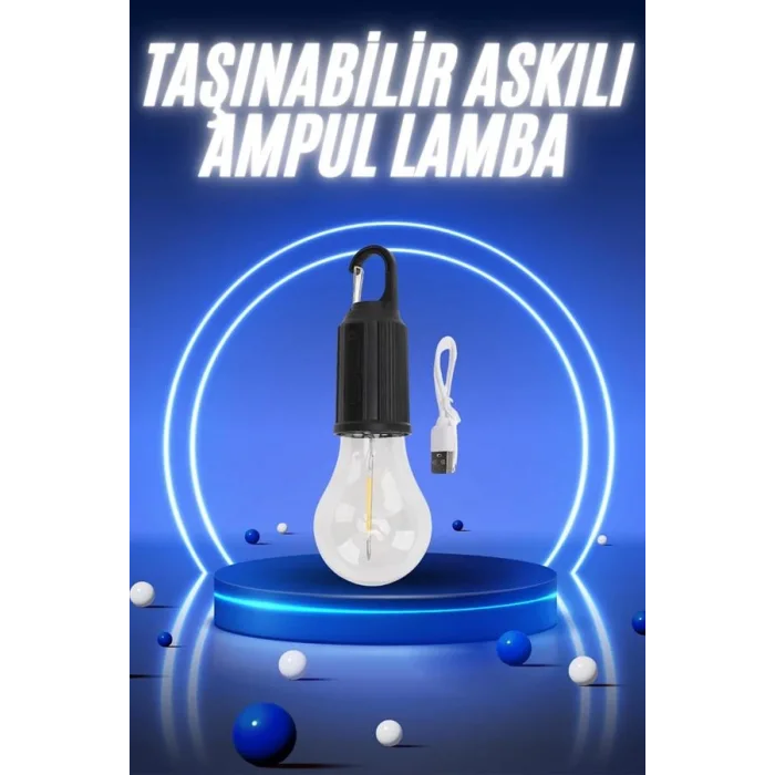 Taşınabilir Şarjlı Led Ampul Askılı Lamba Kamp Bahçe Lambası
