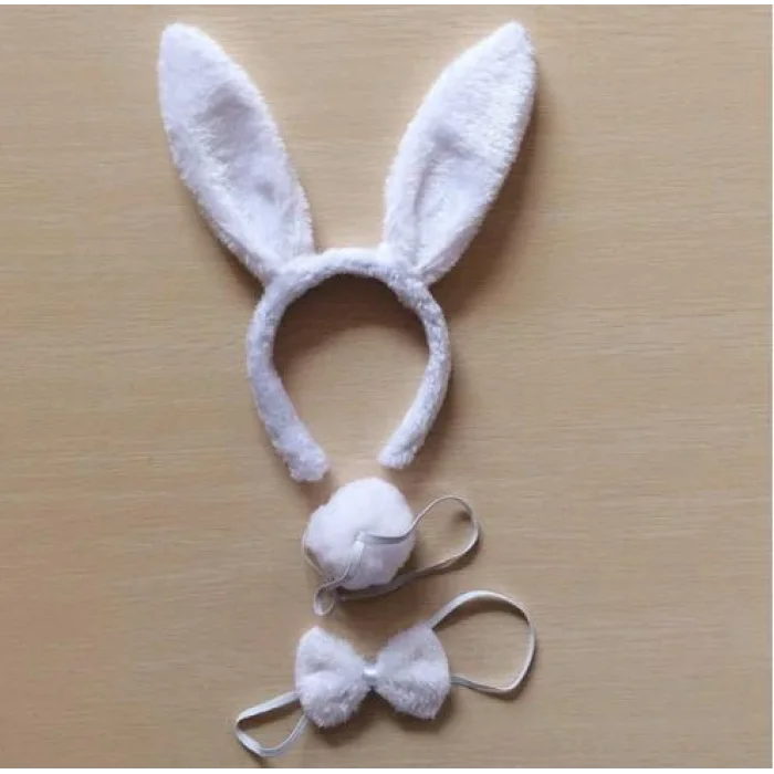 Tavşan Kostüm Seti Taç Papyon Kuyruk Beyaz Renk