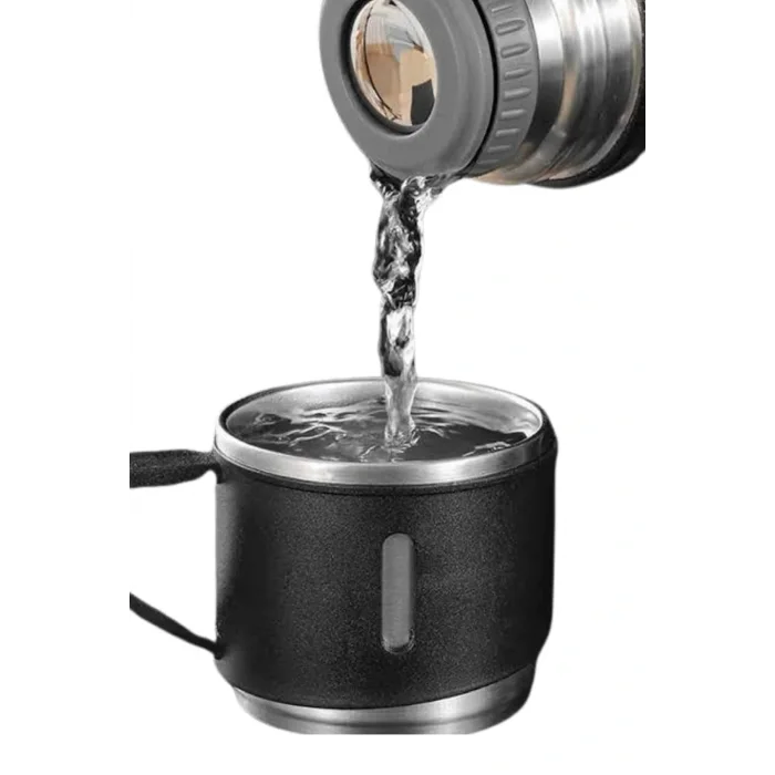 Termos Seti Paslanmaz Çelik 3 Bardaklı Vakumlu Termos Set 500 Ml 12 Saate Kadar Isı Koruma