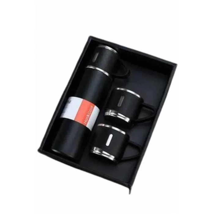 Termos Seti Paslanmaz Çelik 3 Bardaklı Vakumlu Termos Set 500 Ml 12 Saate Kadar Isı Koruma