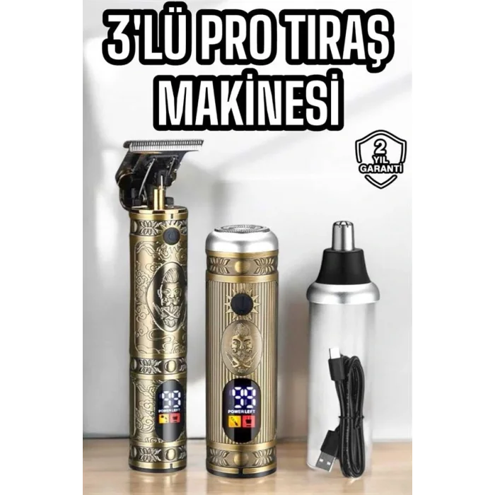 Tıraş Makinesi Üç Başlıklı Saç Sakal ve Vücut Tıraşına Uygun
