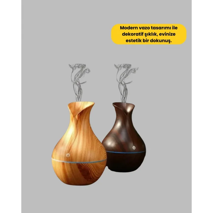 Ultrasonik Ahşap Desenli 130ml Aromaterapi Difüzör ve Hava Nemlendirici