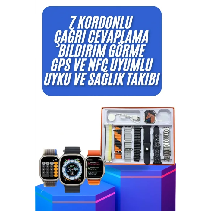 Unısex 7 Kordonlu Çok Fonksiyonlu Nabız Ölçer Uyku ve Sağlık Takibi