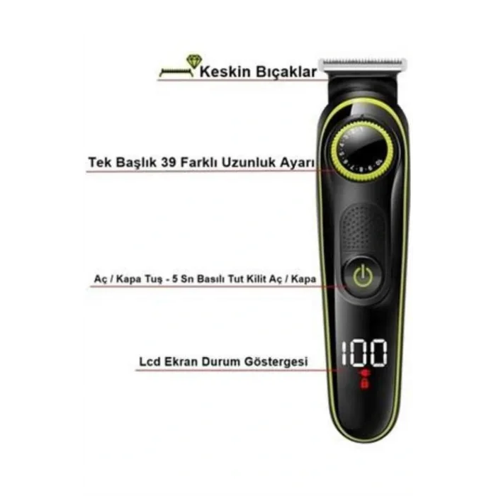 Unısex Çok Fonksiyonlu Bakım Seti Led Göstergeli Tıraş Makinesi Saç Sakal Vücut