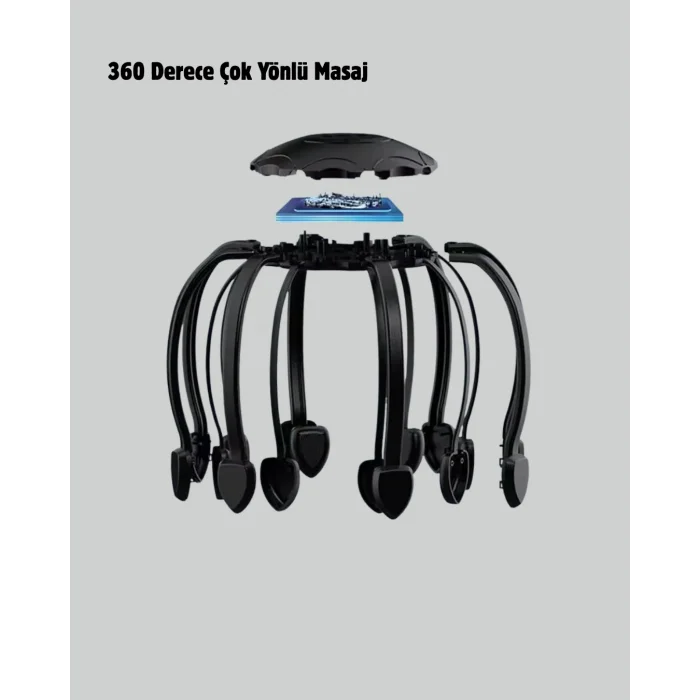 USB Şarjlı Kafa Masaj Aleti 3 Modlu 8 Başlıklı Stres Giderici