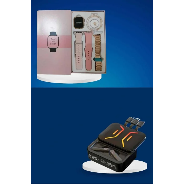 Wireless Şarjlı Akıllı Saat ve Dijital Göstergeli Kablosuz Bluetooth Kulaklık Nabız Ölçer