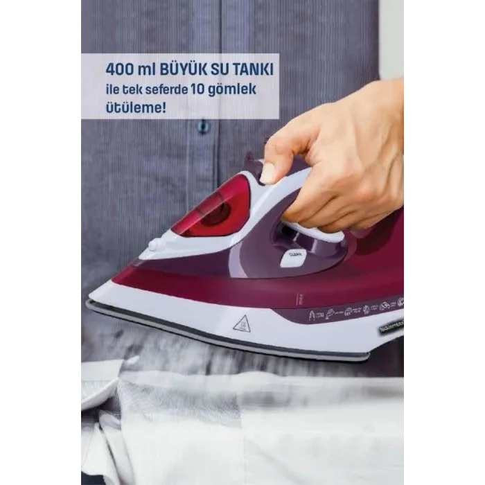 Yeni Nesil Kırmızı Buharlı Ütü 2200 Watt Seramik Tabanlı Yüksek Buhar Gücü