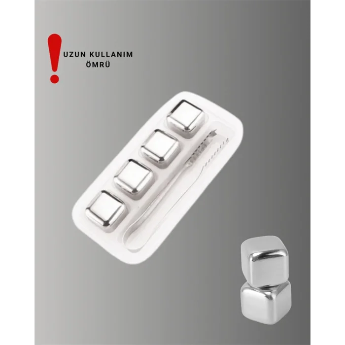 Yeniden Kullanılabilir 304 Çelik Metal Buz Küpleri 4lü Set