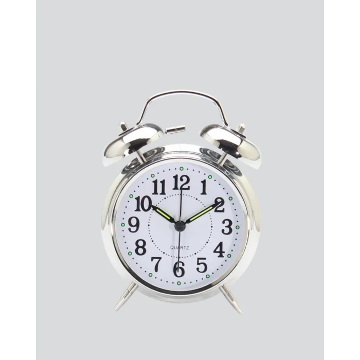 Yuvarlak Gümüş Dekoratif Işıklı Masa Üstü Saat Alarmlı Sessiz Çalışma