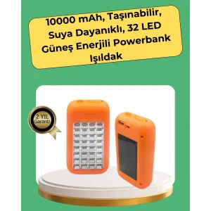 10000 mAh Güneş Enerjili Taşınabilir Şarj Cihazı ve Aydınlatma Cihazı