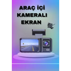 1080P 3 Lensli WİFİ Araç İçi Kameralı Ekran DVR Kaydedici Gece Görüşlü