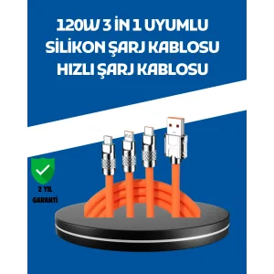 120W Şarj Destekli 3’ü 1 Arada Çoklu Şarj Kablosu – 1.2 Metre