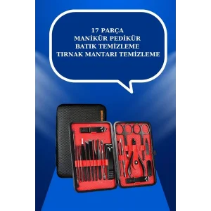 17 Parça El Ayak Bakım Seti Tırnak Temizleme Manikür Pedikür Cımbız Törpü Tırnak Makası