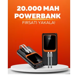 20.000 mAh Powerbank – 22.5W Hızlı Şarj, Çok Kablolu, Dijital Göstergeli