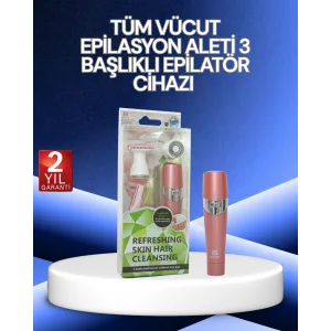 3 Başlıklı Yüz ve Vücut Tüy Temizleme Cihazı Pembe