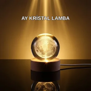 3D Lazer İşlemeli Ay Küresi Ahşap Standlı USB Bağlantılı Dekoratif Lamba