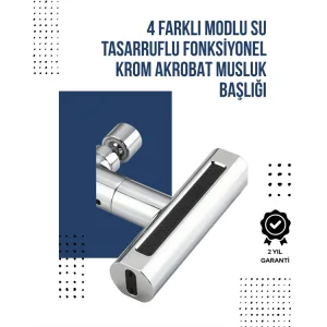 4 Modlu Musluk Başlığı | Şelale, Yağmur, Sprey, Köpük Akışı | Yüksek Basınç Performansı | Modern Tasarım