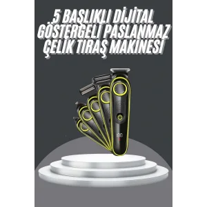 5 Başlıklı Şarjlı Tıraş Makinesi Led Ekran Saç Sakal Ense Tıraşına Uygun Bakım Seti
