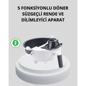 5 Fonksiyonlu Döner Rende Süzgeçli Çok Amaçlı Sebze Doğrayıcı Kaymaz Tabanlı