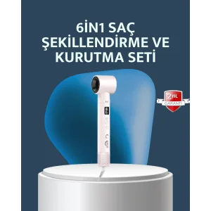 6-in-1 Saç Şekillendirme Seti Yüksek Hızlı Motor Negatif İyon LCD Ekran