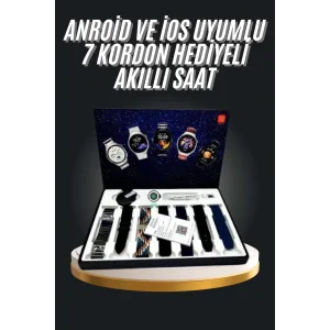 7 Kordonlu Akıllı Saat Siyah Kasa Dokunmatik Ekran Uyku ve Sağlık Takibi