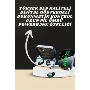 7 Kordonlu Akıllı Saat Ve Aynalı Bluetooth Kulaklık Powerbank Dijital Göstergeli