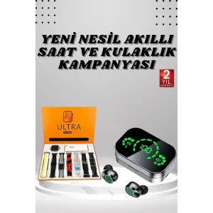 7 Kordonlu Akıllı Saat Ve Aynalı Bluetooth Kulaklık Powerbank Dijital Göstergeli