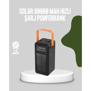 80000 mAh Solar Powerbank Göstergeli Fenerli Hızlı Şarj Taşınabilir Şarj Cihazı