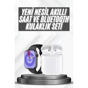 Akıllı Saat Gümüş Kasa Bluetooth Kulaklık Hediyeli Çok Fonksiyonlu İkili Set