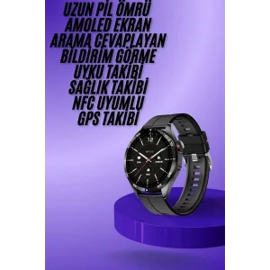 Amoled Ekran 3 Kordonlu Akıllı Saat 5.0 Bluetooth Bağlantılı Android ve İOS Uyumlu