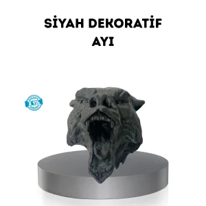 Ayı Tasarım Siyah 3D Duvar Heykeli