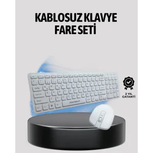 Beyaz Kablosuz Klavye Fare Seti Kablosuz Fare USB Alıcı PC Uyumlu