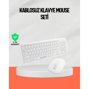 Beyaz Kablosuz Klavye Fare Seti Kablosuz Fare USB Alıcı PC Uyumlu