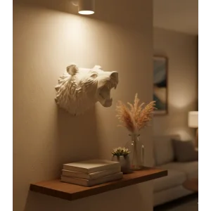Beyaz Renk 3D Ayı Başı Duvar Dekoru