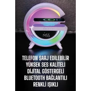 Bluetooth Hoparlör 15W Kablosuz Hızlı Şarj LED Gece Lambası