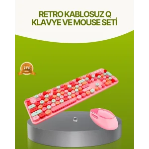 Bluetooth Retro Kablosuz Klavye ve Mouse Seti – 3 Cihaz Bağlantılı, Sessiz Tuş, Uzun Pil Ömrü