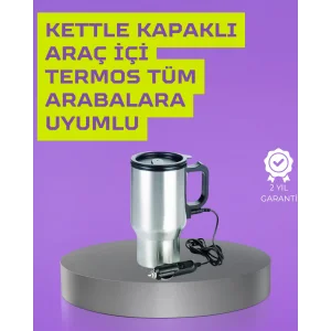 Çelik Gövdeli Araç İçi Isıtıcı Termos Bardak 450 ml Kapasiteli
