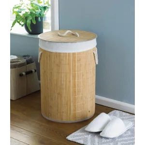 DecoHandy Yuvarlak Bambu Kirli Sepeti